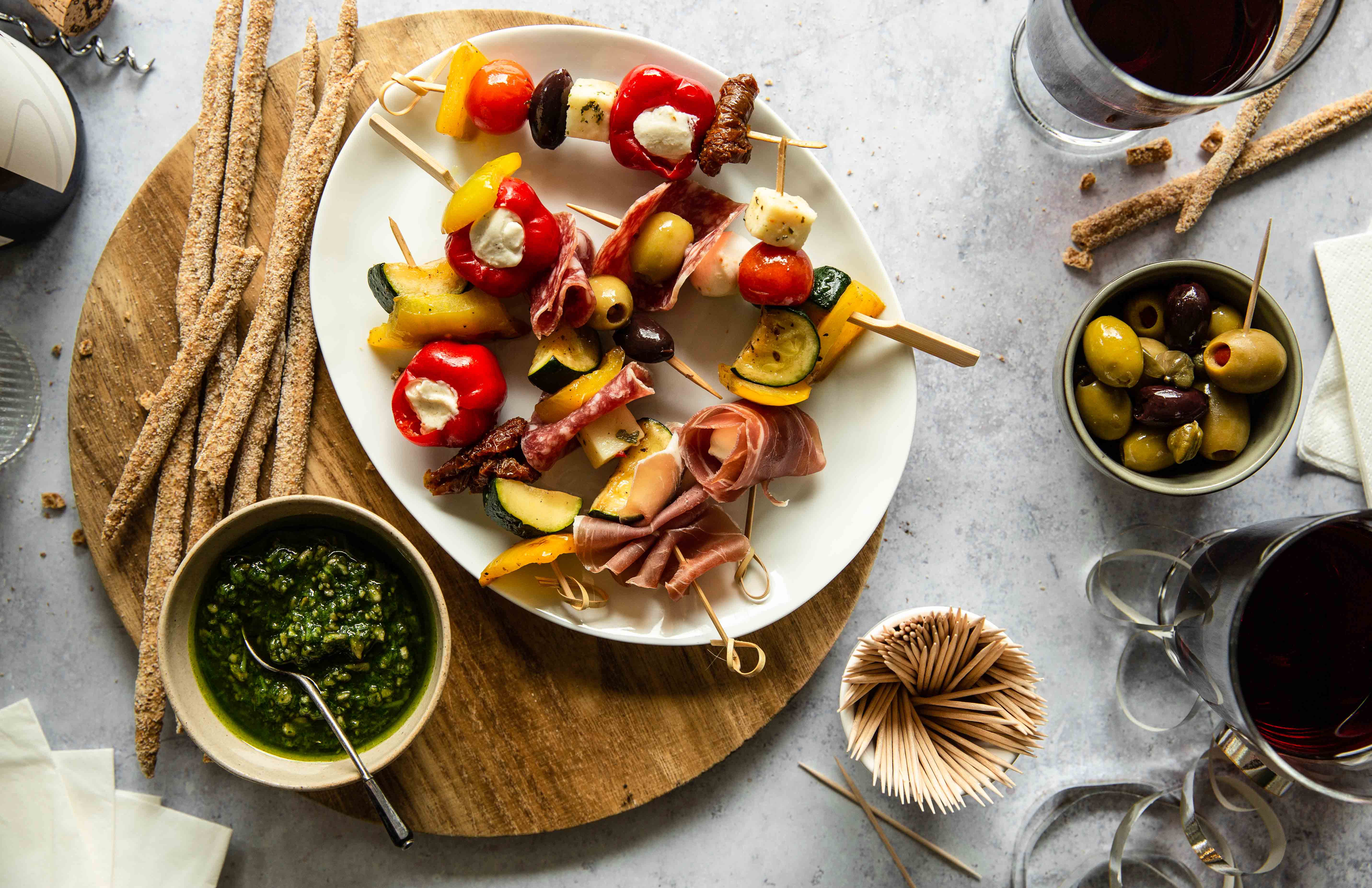 Bunte Antipasti Spie E Mit Kr Uterpesto