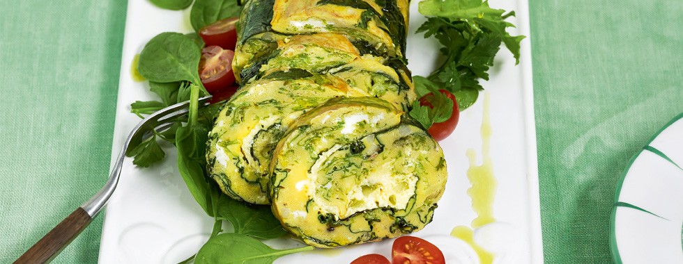 Gerolltes Spargel-Omelette mit Ricotta