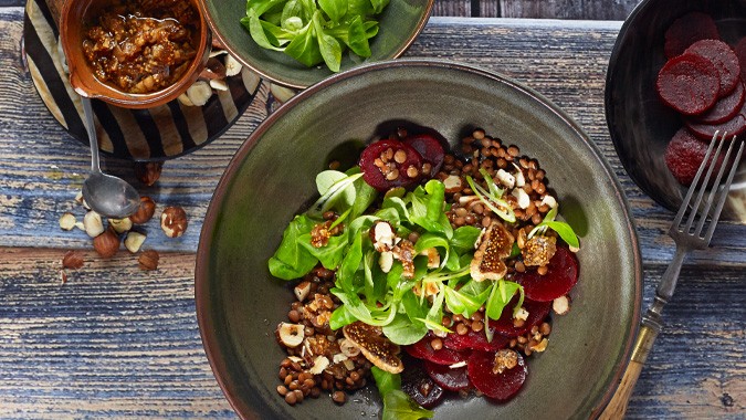 Linsensalat Mit Roten Rüben Und Feigendressing